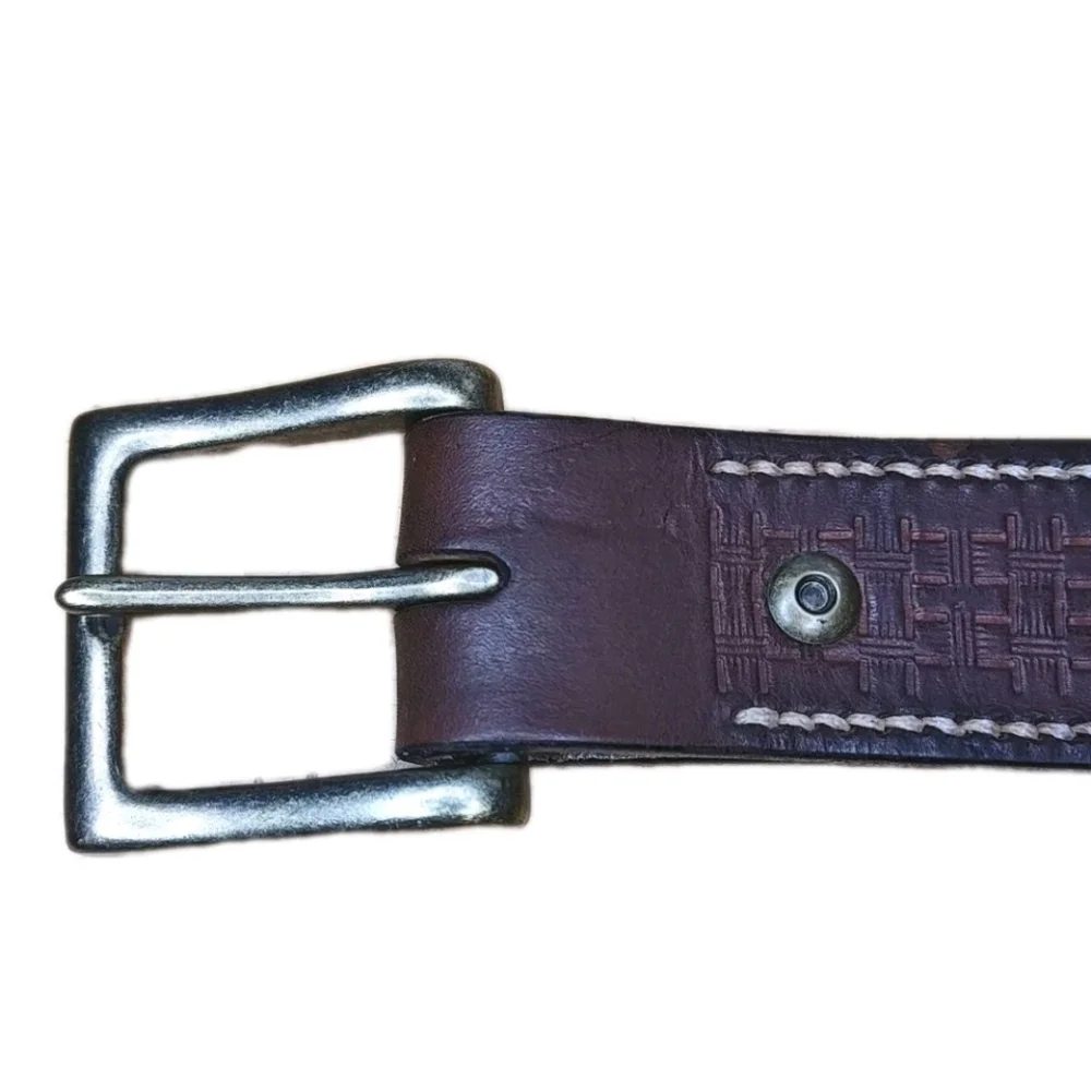 Vintage Western Texan Ranger Leather Belt Sq Brass Buckle Men 34-42 Width 1.5